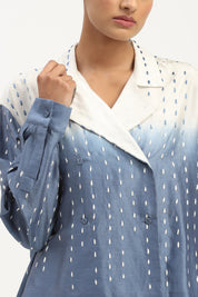 Ombre Stab Stitch Shirt Ivory & Blue