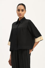 Pleated Linen Top Black
