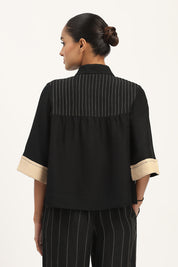 Pleated Linen Top Black