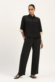 Pleated Linen Top Black