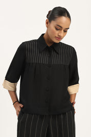 Pleated Linen Top Black