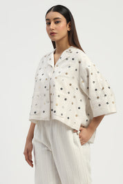 Sequin Dot Top Ivory