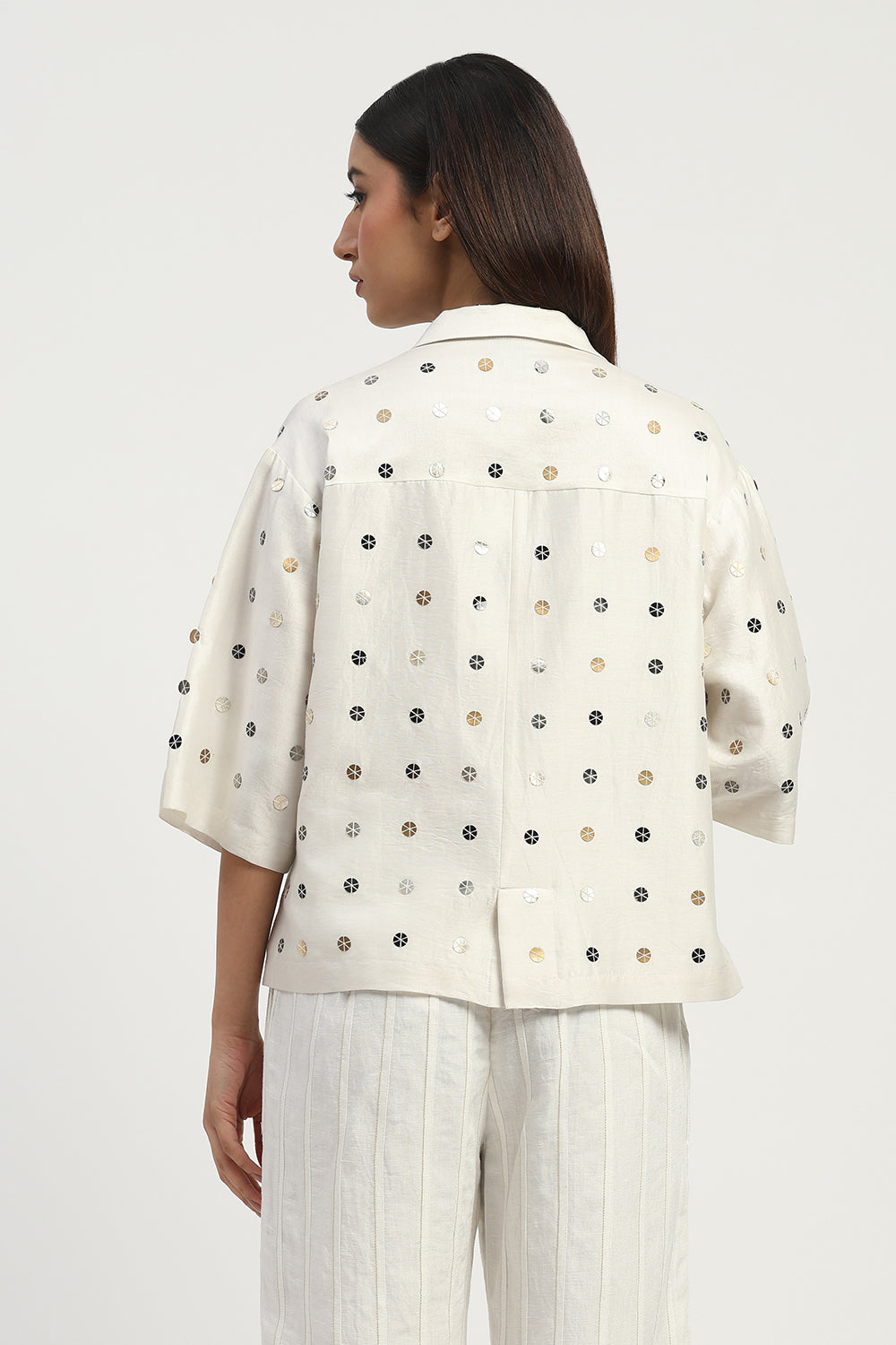 Sequin Dot Top Ivory