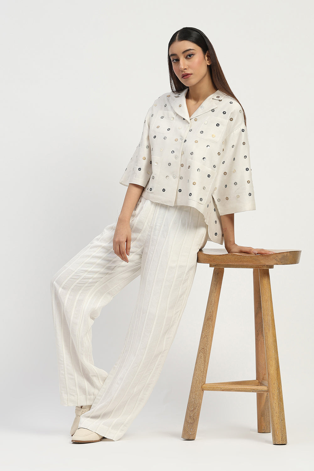 Sequin Dot Top Ivory