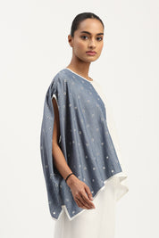 Schiffli Top Indigo & Ivory