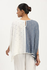 Schiffli Top Indigo & Ivory