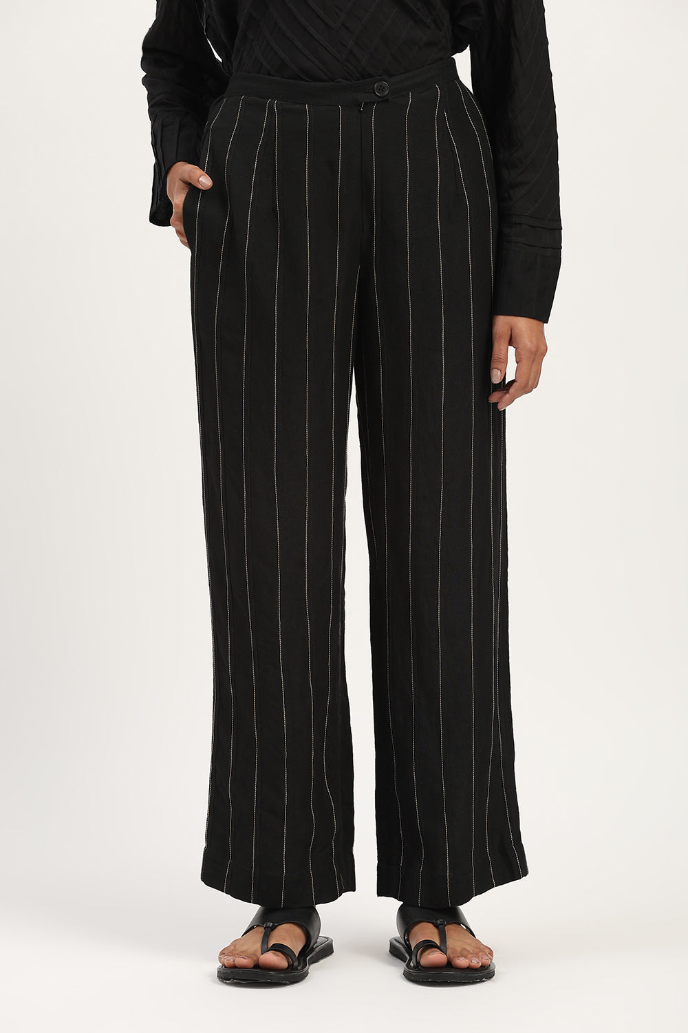 Pleated Linen Trouser Black