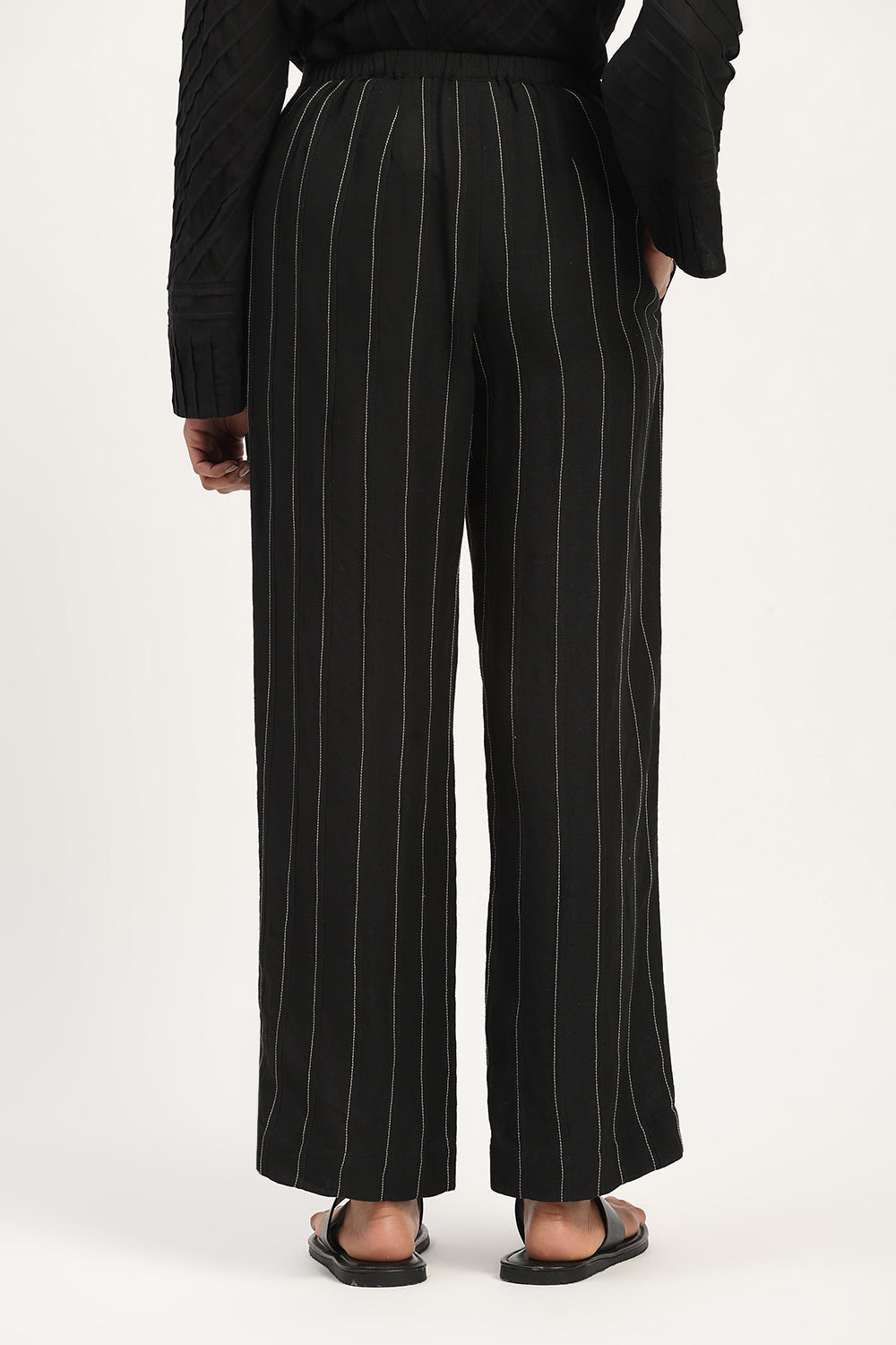 Pleated Linen Trouser Black