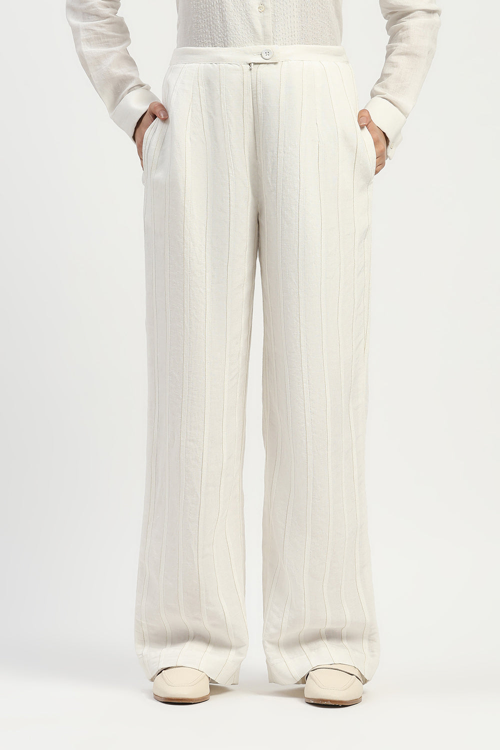 Pleated Linen Trouser Ivory