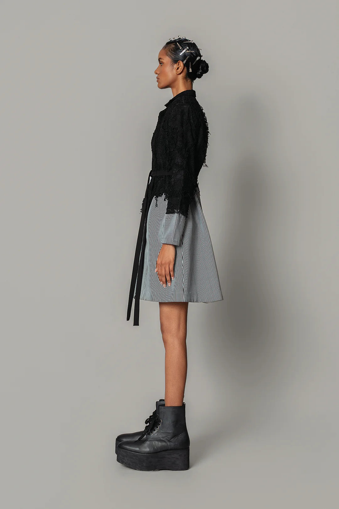 Black Map With Strips Coat Dress
