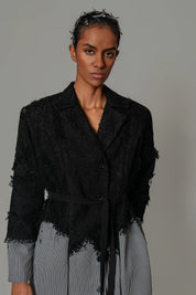 Black Map With Strips Coat Dress