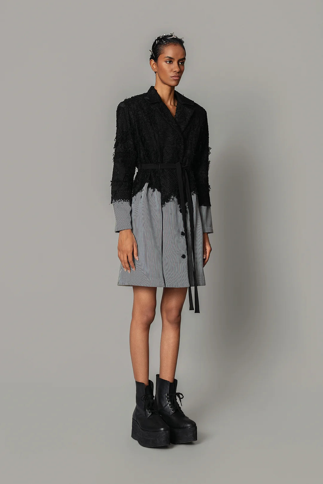 Black Map With Strips Coat Dress