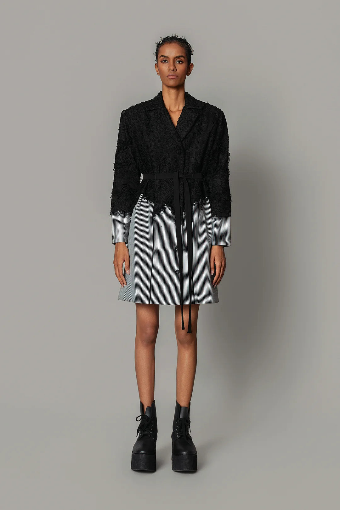 Black Map With Strips Coat Dress