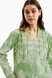 Green White Cloud Denim Jacket and Shorts