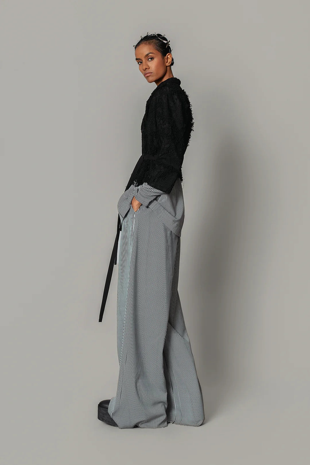 Black Map With Strips Coat Set