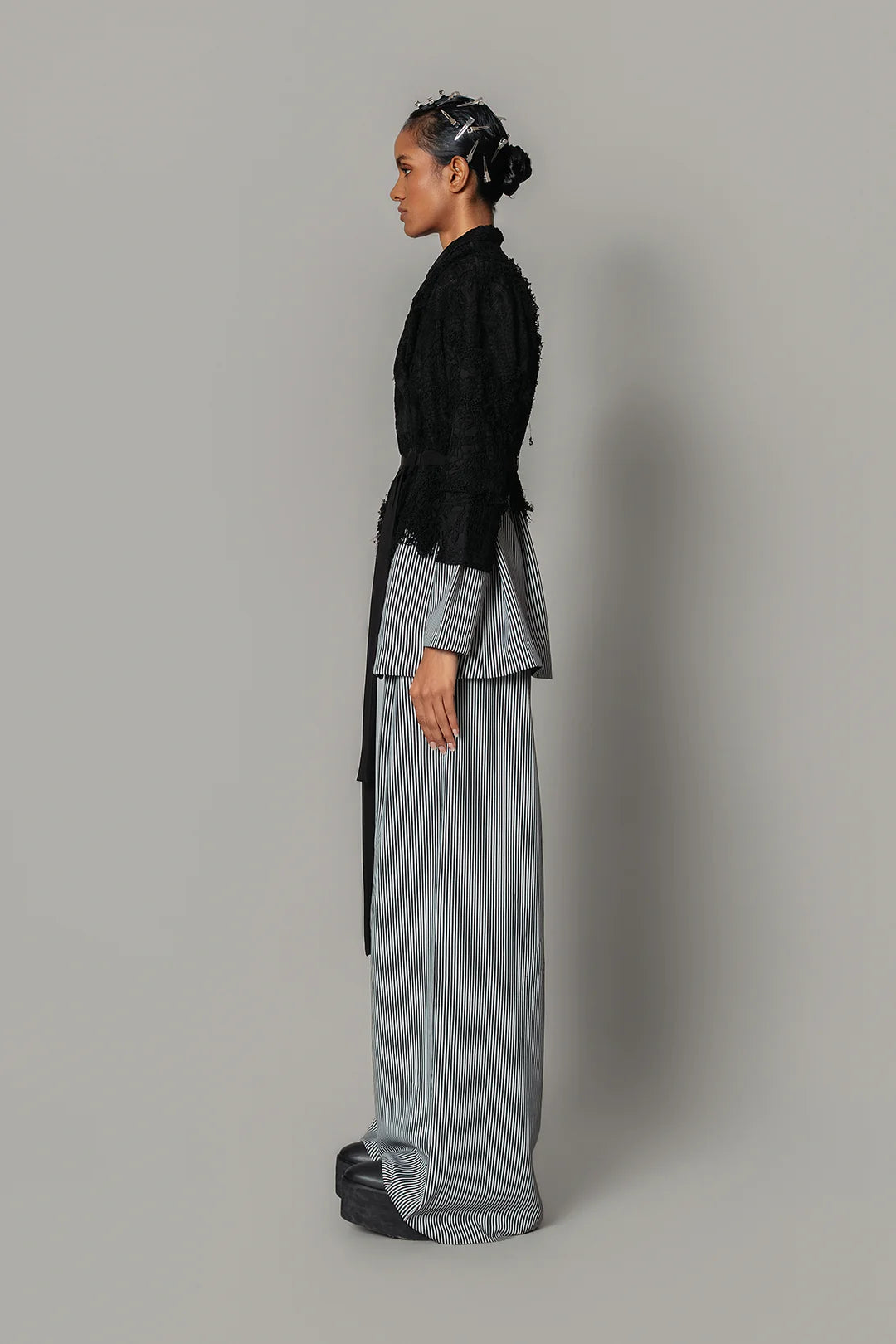 Black Map With Strips Coat Set