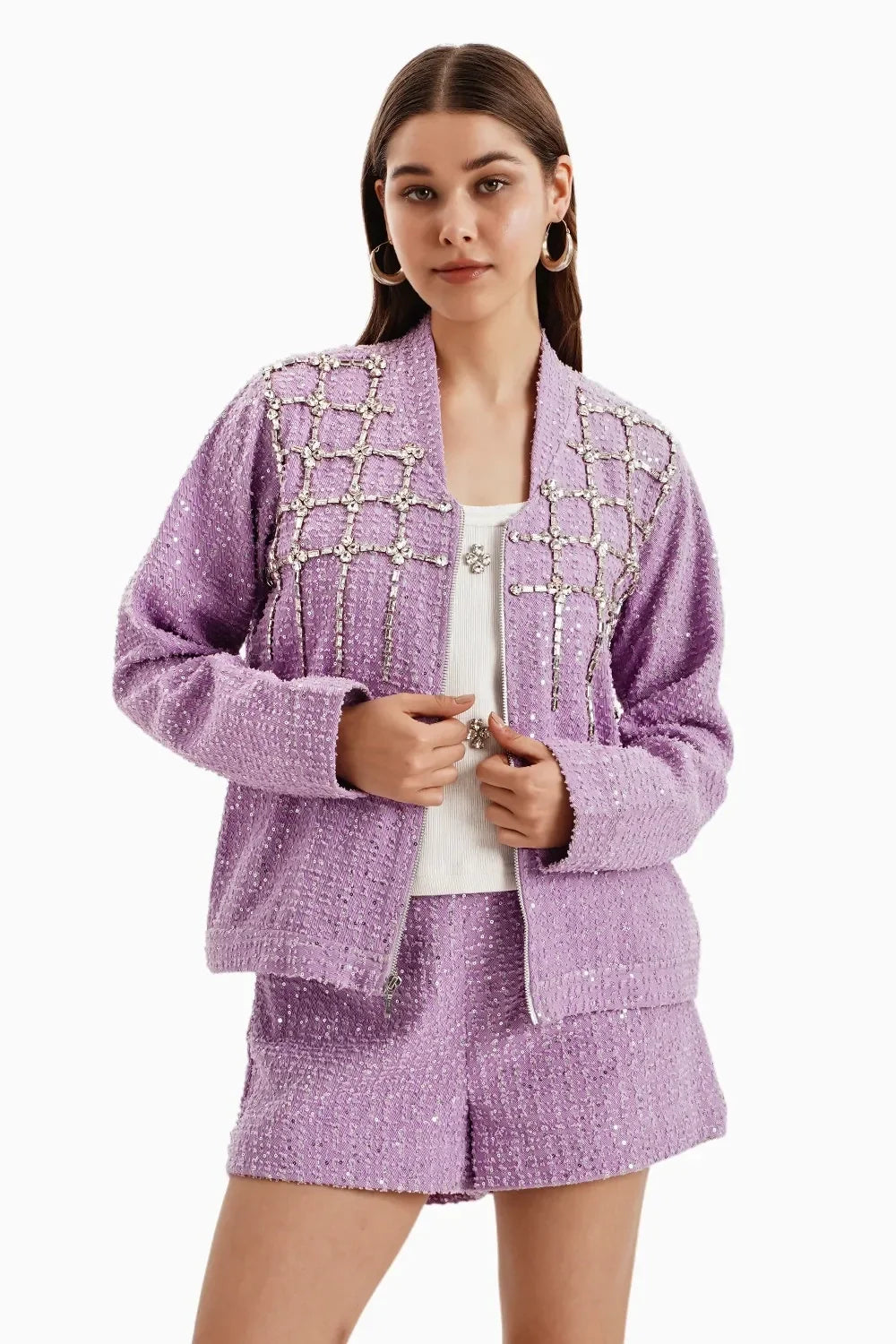 Purple Denim Jacket and Shorts
