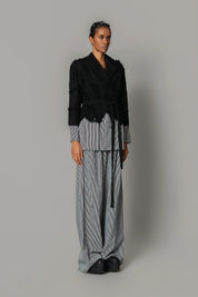 Black Map With Strips Coat Set