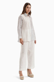 White Panel Cotton Shirt Set