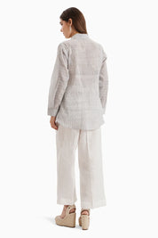 White Panel Cotton Shirt Set