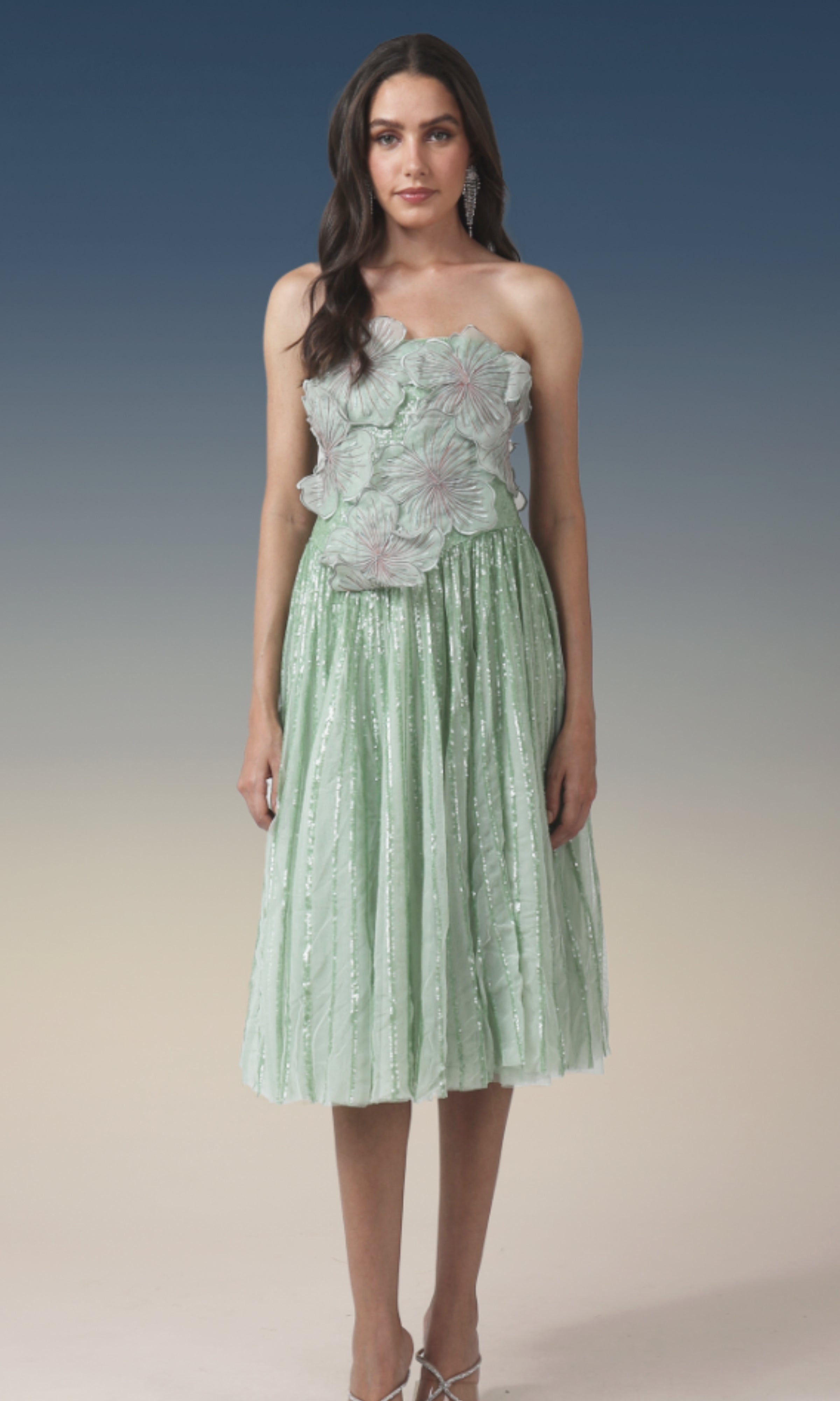 Mint Floral Strapless Midi Dress
