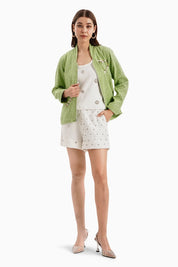 Green Denim Jacket and Shorts