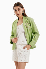 Green Denim Jacket and Shorts