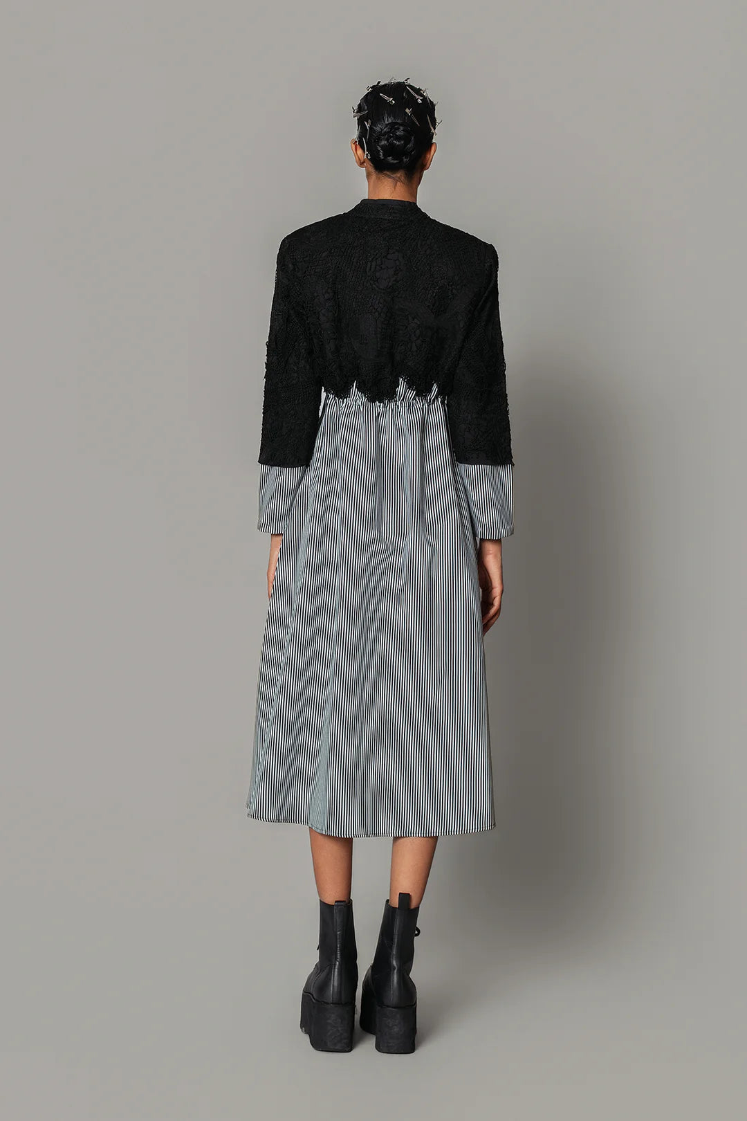 Black Map With Strips Long Dress
