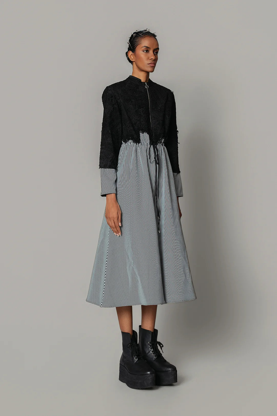 Black Map With Strips Long Dress