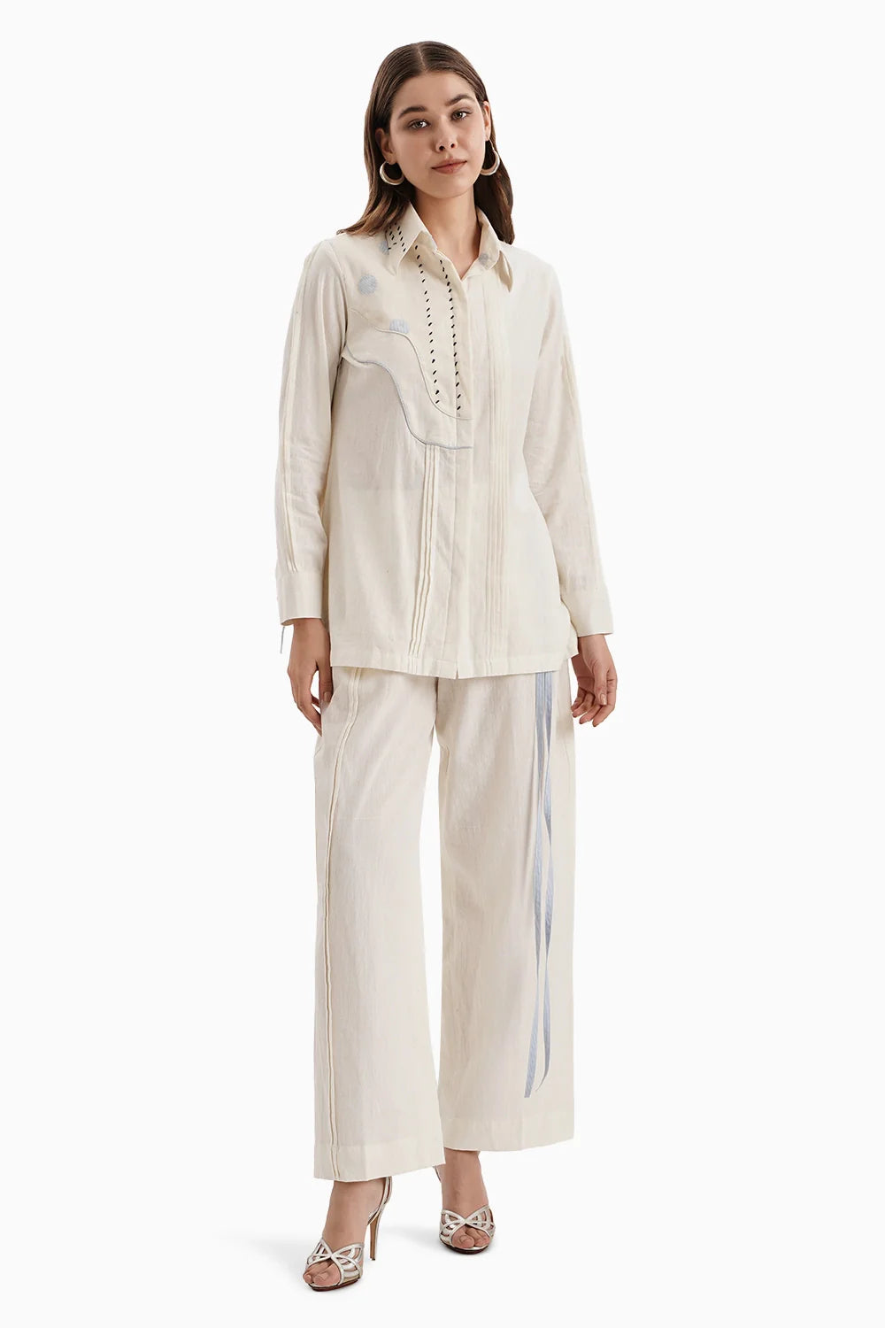 Beige Cotton Shirt Panel Set