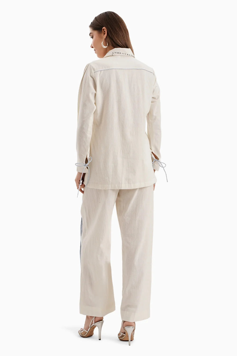 Beige Cotton Shirt Panel Set