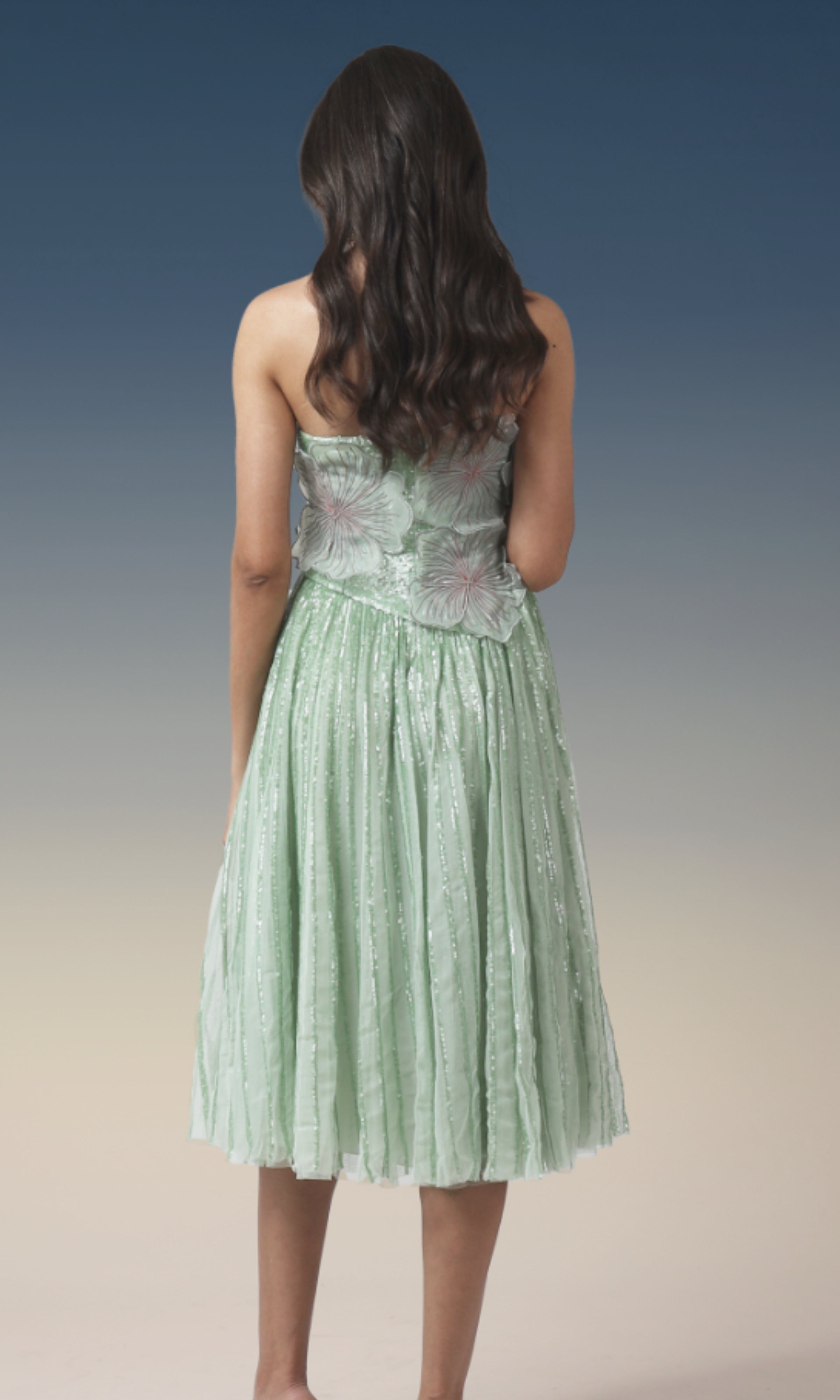 Mint Floral Strapless Midi Dress