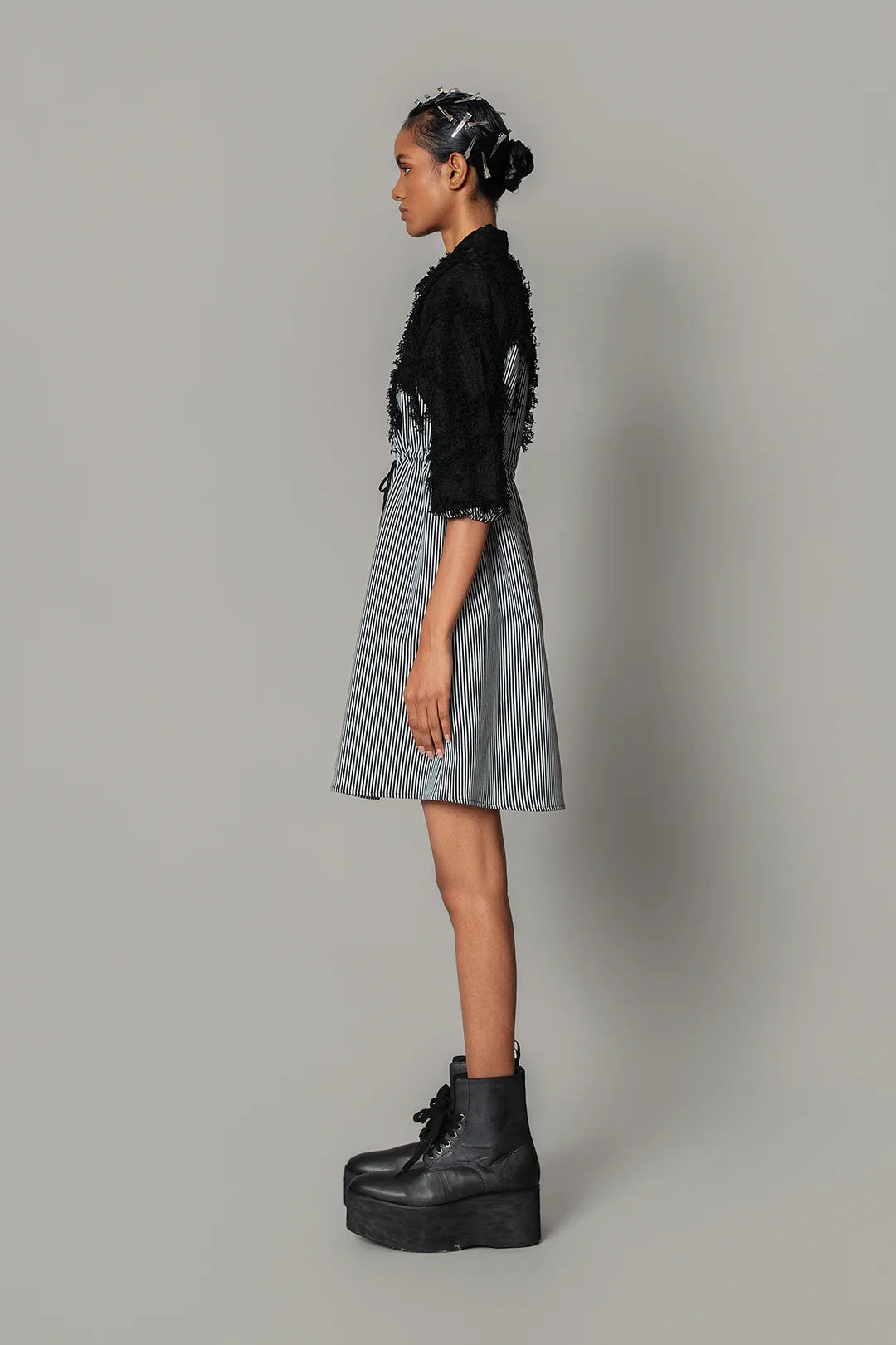 Black Map With Strips Short Dress