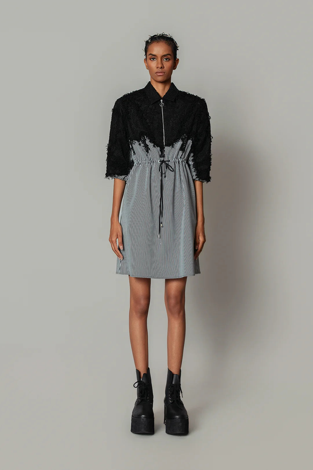 Black Map With Strips Short Dress