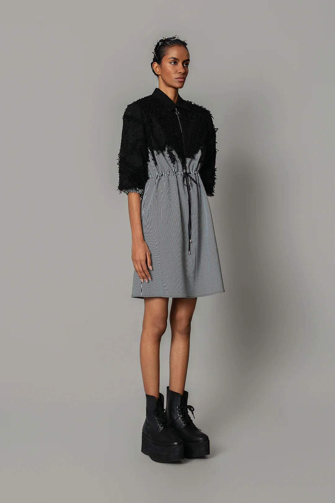 Black Map With Strips Short Dress