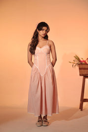 Peach Gingham Sunset Midi Dress