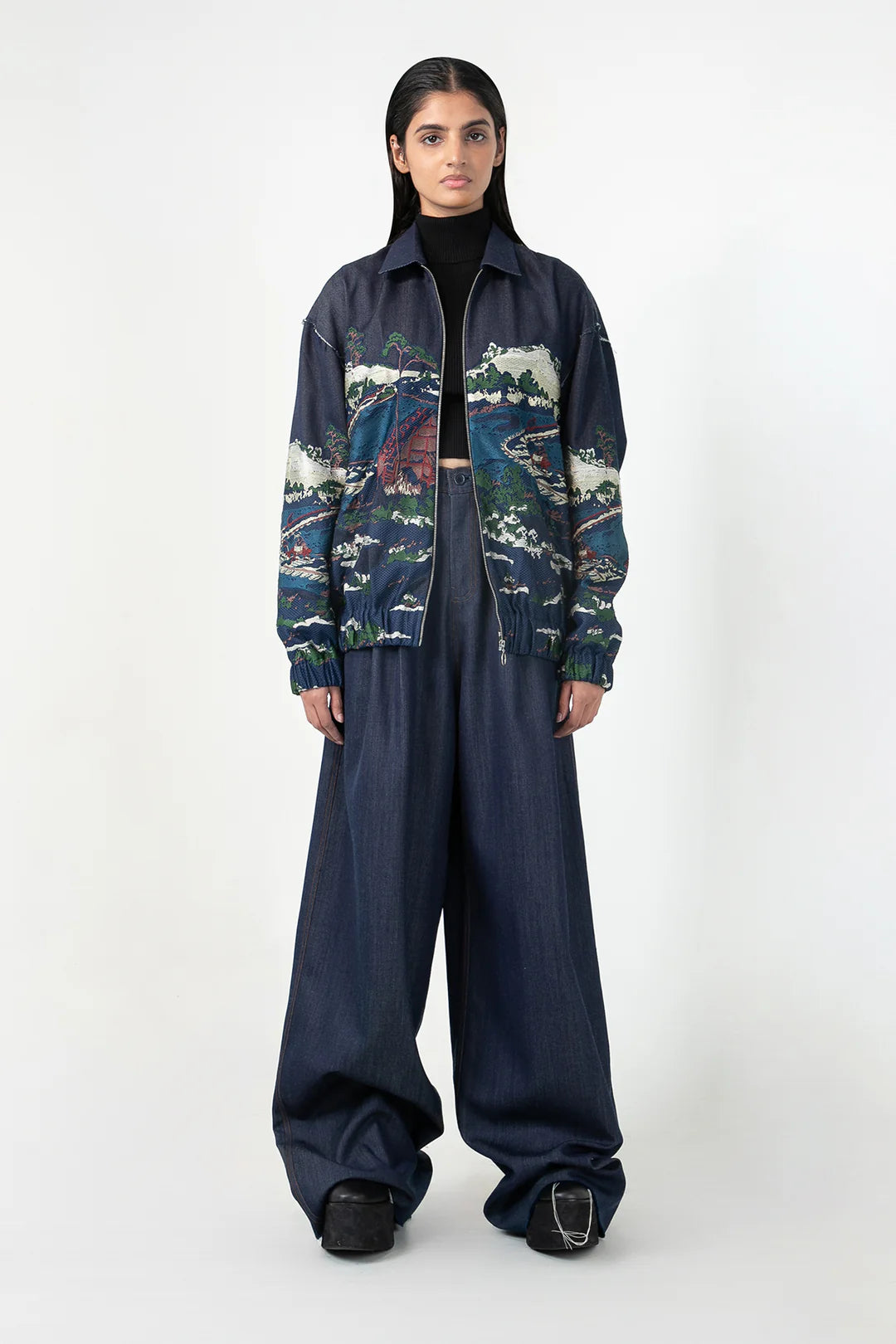Indigo Wave Craft Applique Bomber