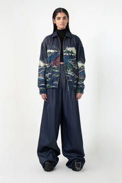 Indigo Wave Craft Applique Bomber