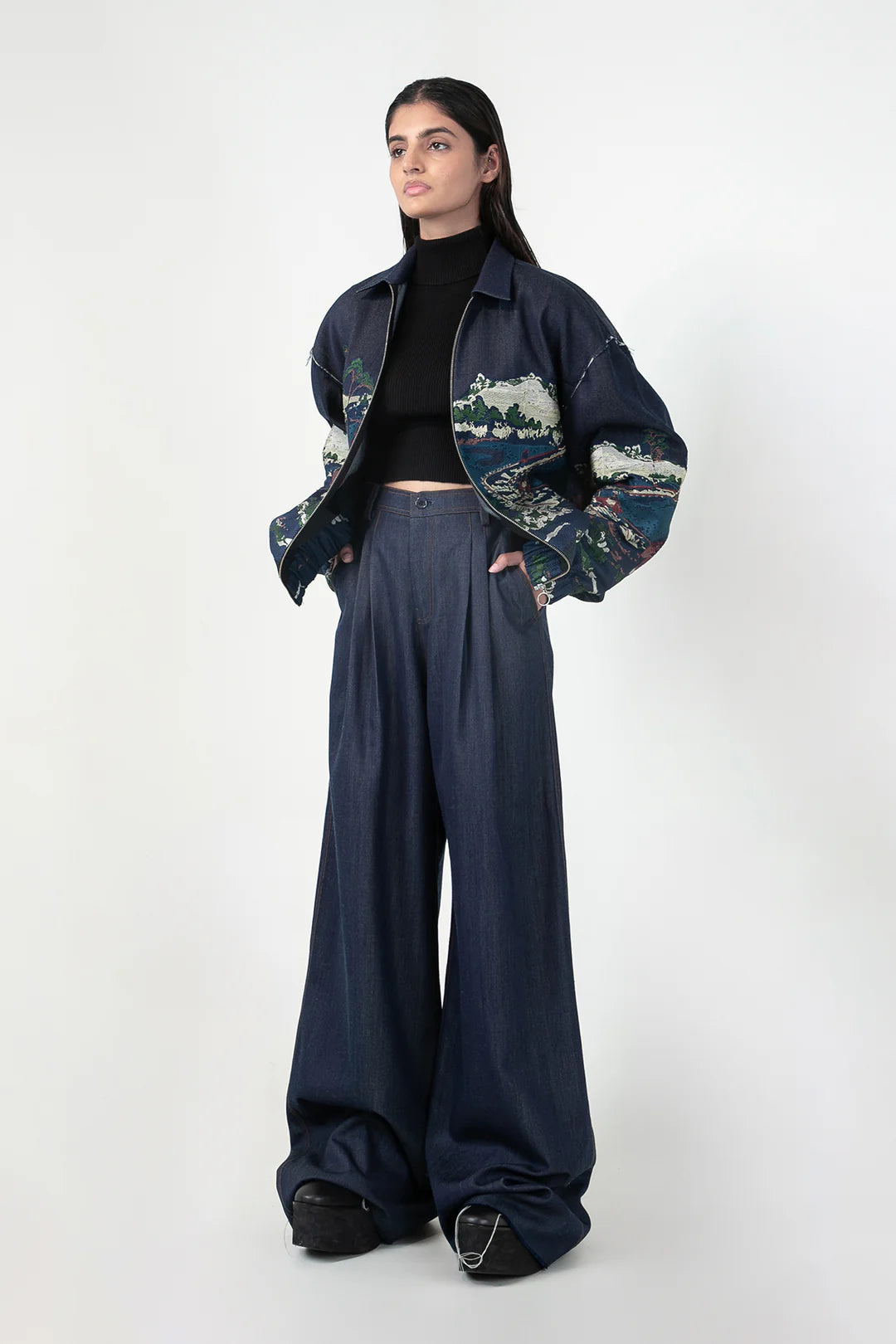 Indigo Wave Craft Applique Bomber