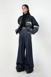 Indigo Wave Craft Applique Bomber