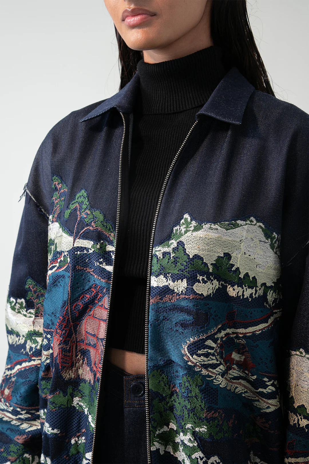 Indigo Wave Craft Applique Bomber
