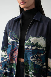 Indigo Wave Craft Applique Bomber