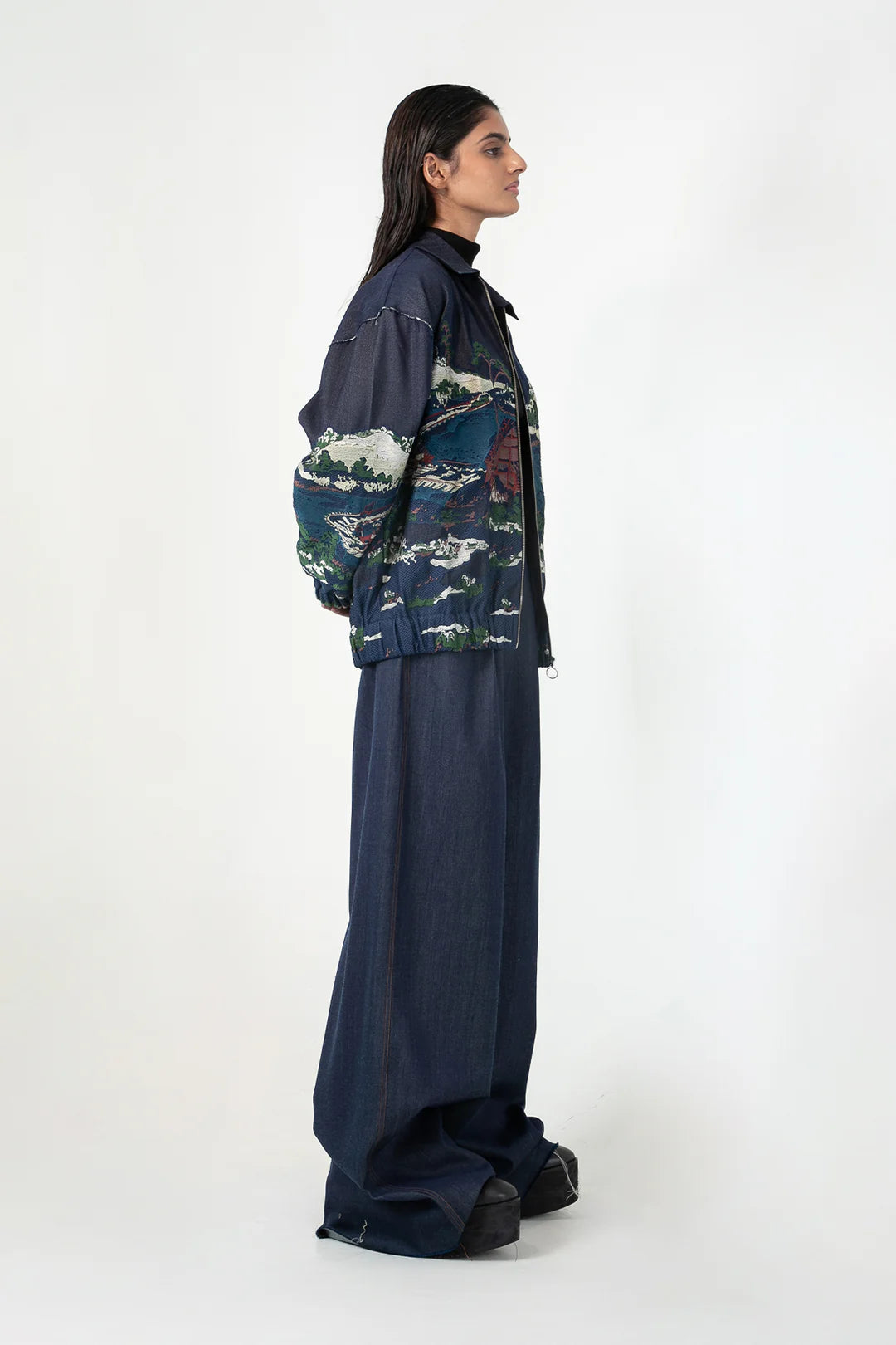 Indigo Wave Craft Applique Bomber