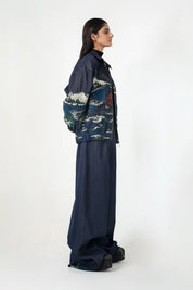 Indigo Wave Craft Applique Bomber