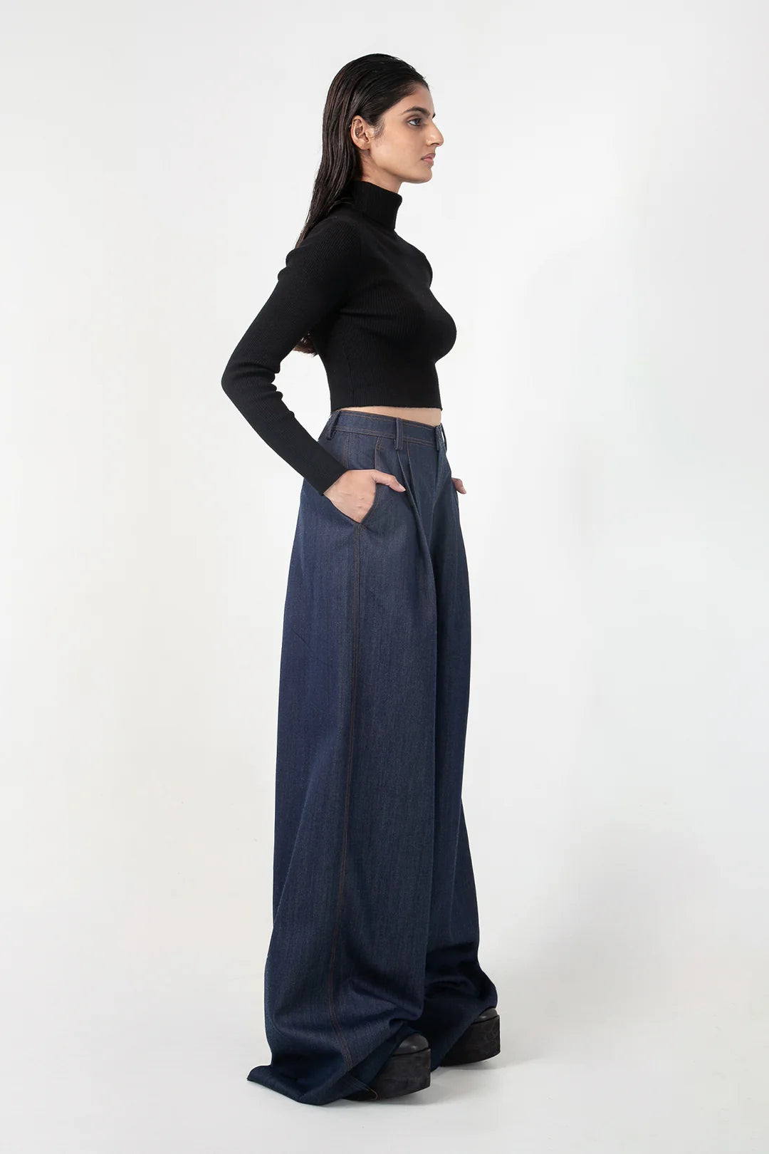 Indigo Wave Crafts Pleated Straight Fit Denim