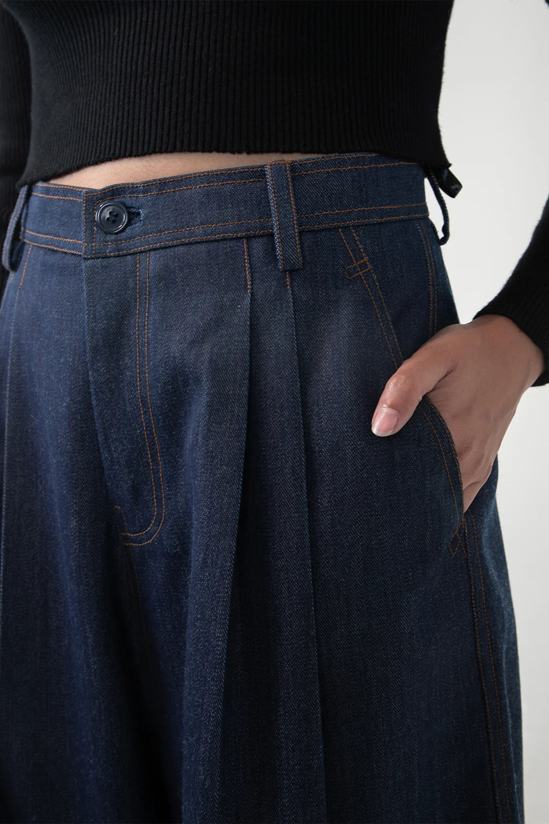 Indigo Wave Crafts Pleated Straight Fit Denim