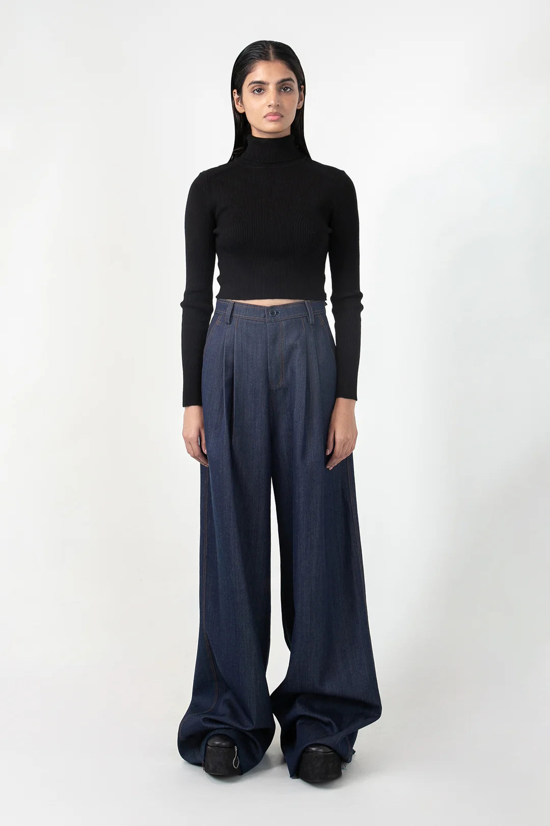 Indigo Wave Crafts Pleated Straight Fit Denim