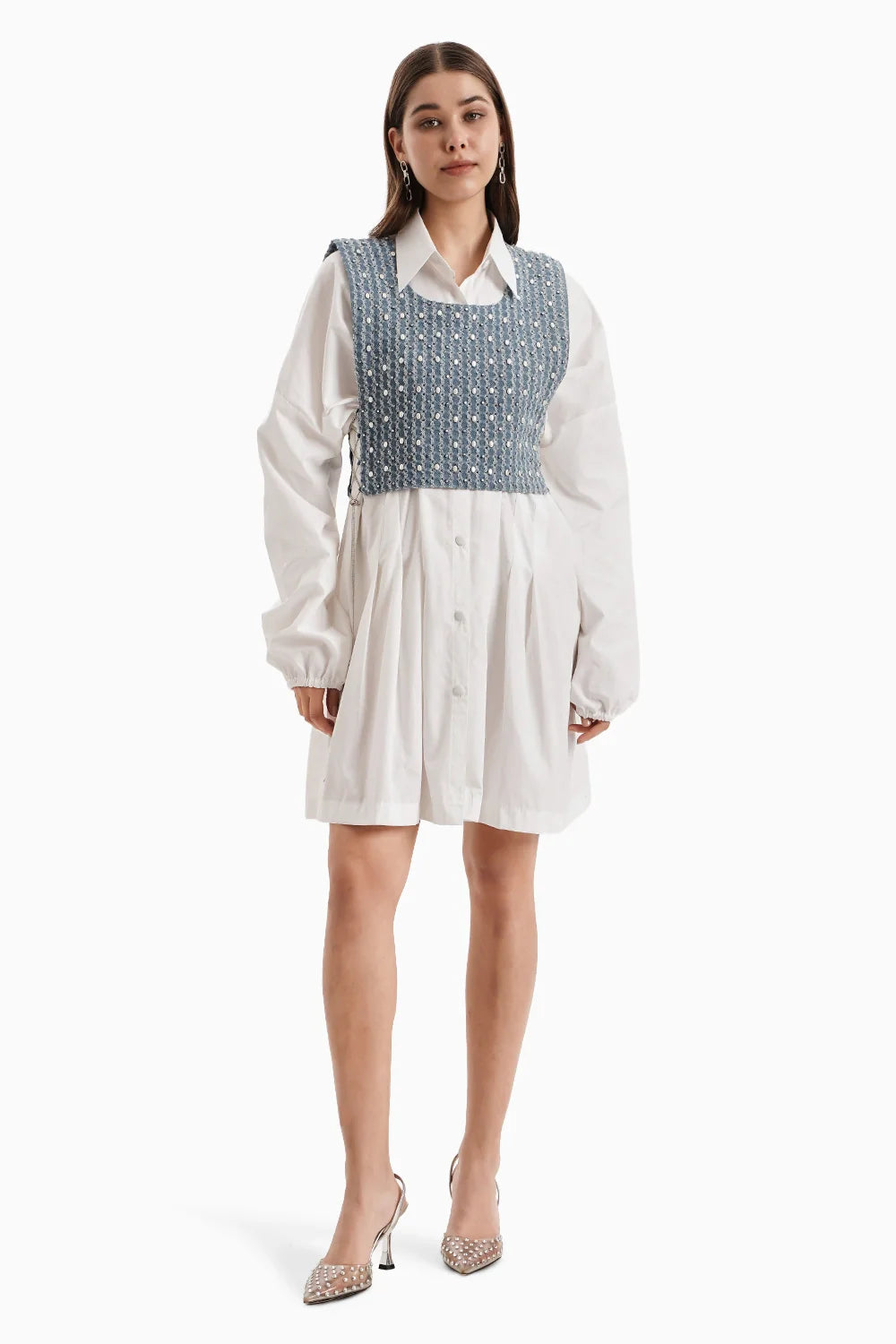 Medium Denim Bib With White Shirt Dress