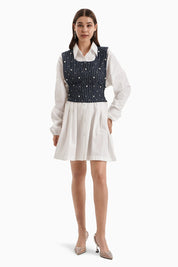 Dark Denim Bib With White Shirt Dress