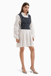 Dark Denim Bib With White Shirt Dress